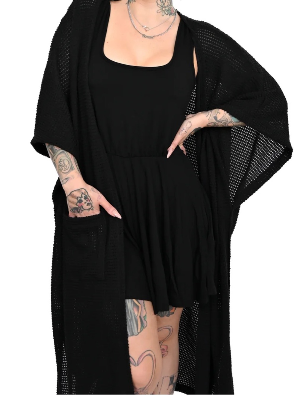 Foxblood Dearly Departed Oversized Black Open Knit Duster Sweater Coverup